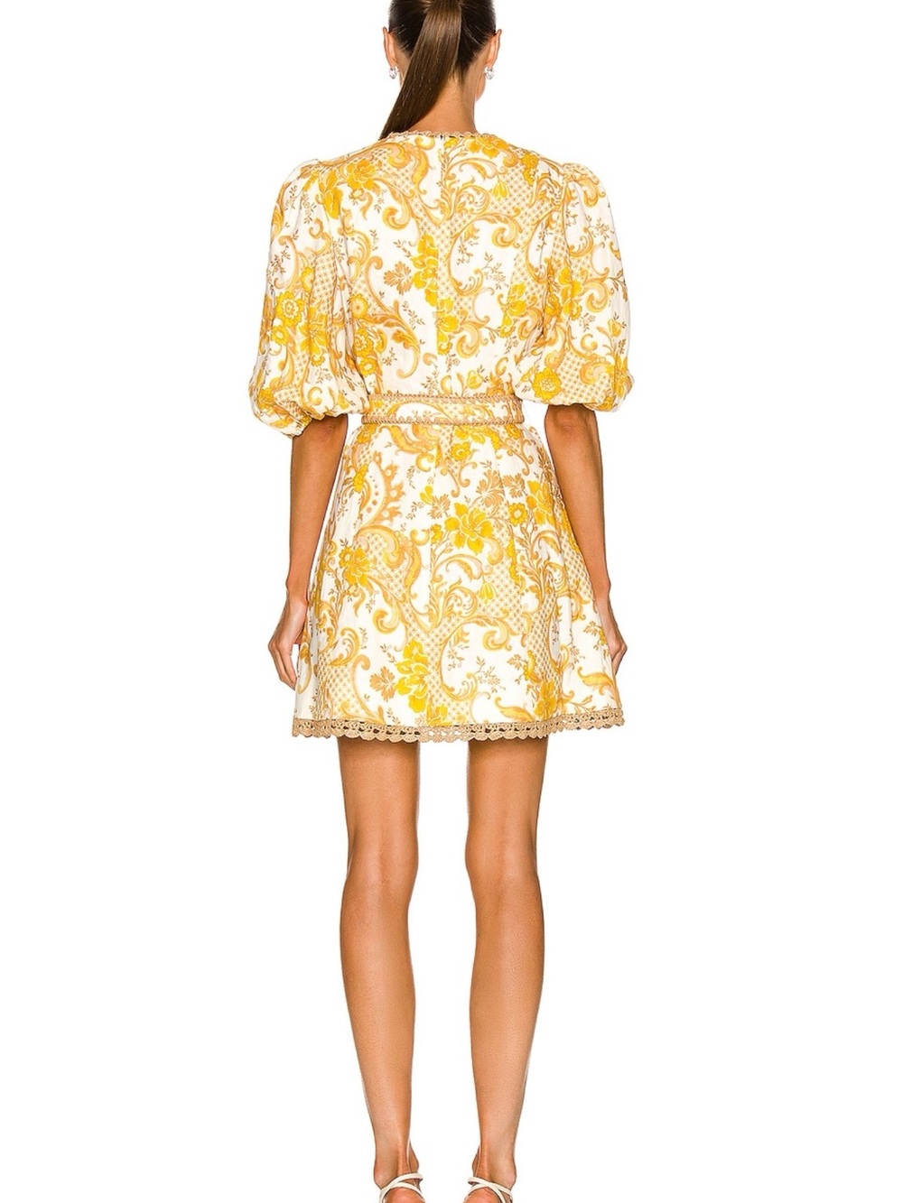 Zimmerman Postcard Mini Dress in Swirl Floral Yellow Sz 0 - Picture 13 of 14